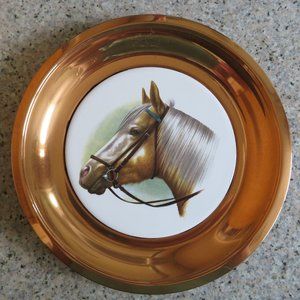 Vtg English Copper & China Palomino Horse Plate 9.25" dia. (213C)